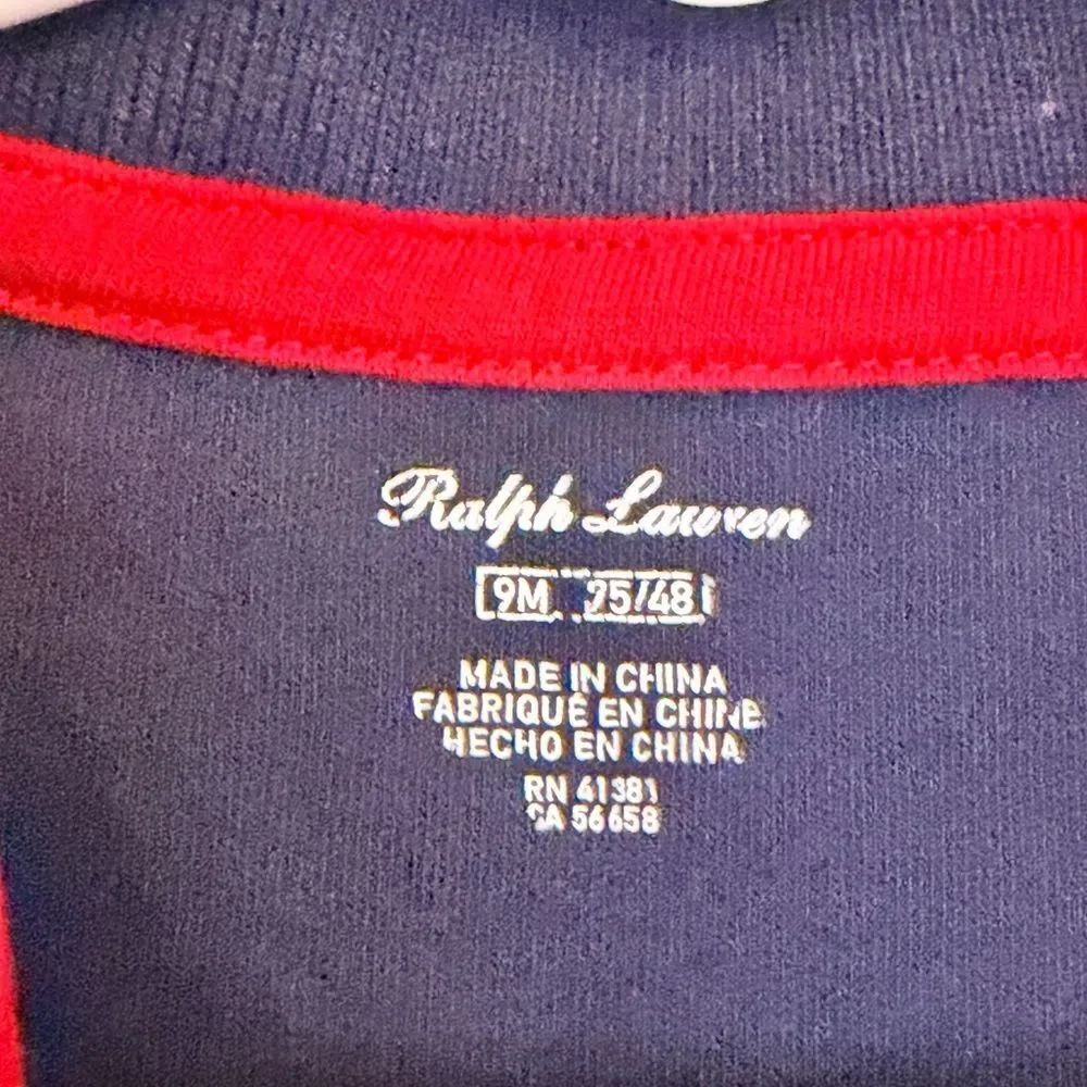Ralph Lauren Navy Baby Boys Schiffli Cotton Coverall - Size 9 Months